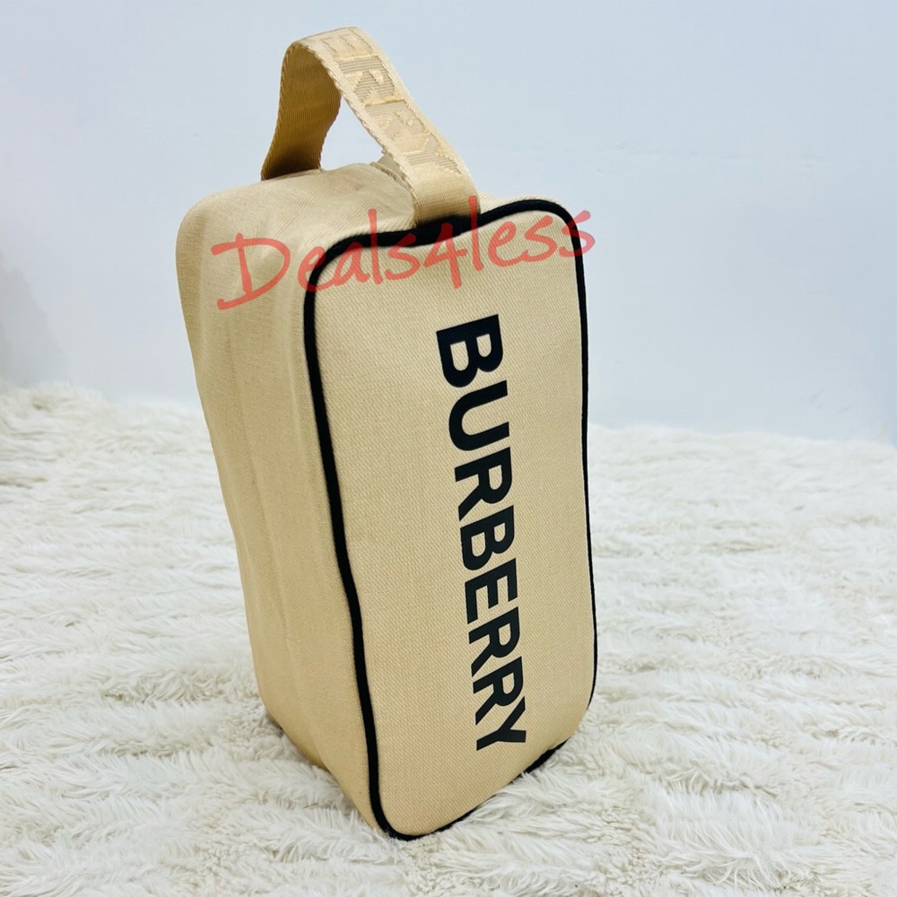 Burberry Bag Pouch Case Cosmetics Toiletry Travel Logo Handle Zippered New - Picture 10 of 12